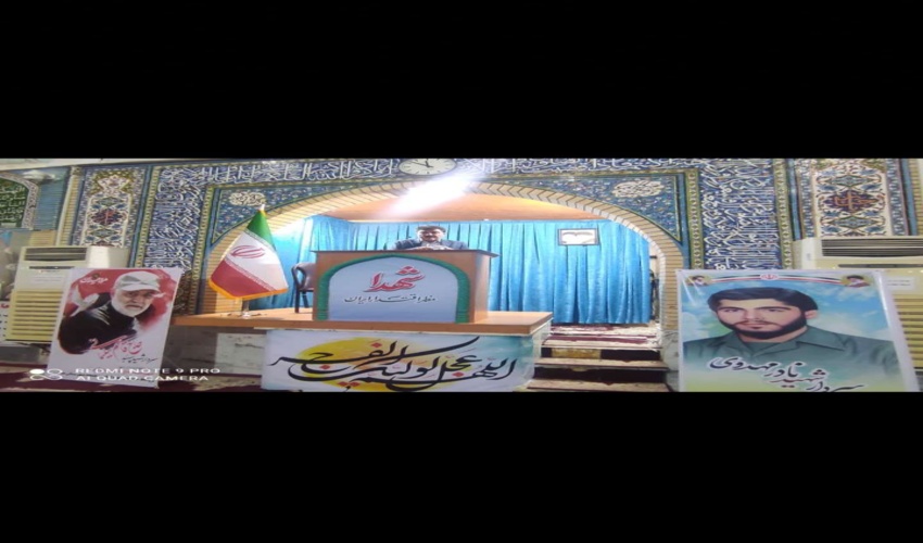 سخنرانی رئیس منابع طبیعی و آبخیزداری دشتی پیش از خطبه های نماز جمعه و برپایی میز خدمت 