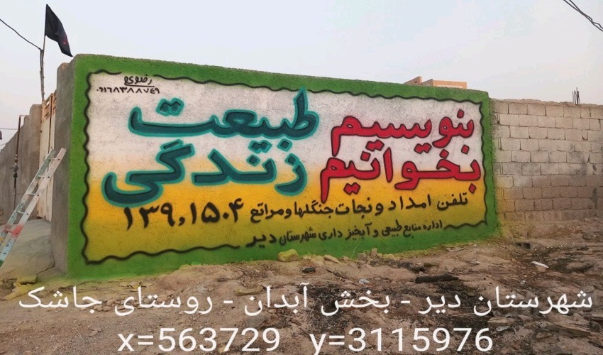 اجرای دیوار نویسی با مضمون شعارهای منابع طبیعی در شهرستان دیر