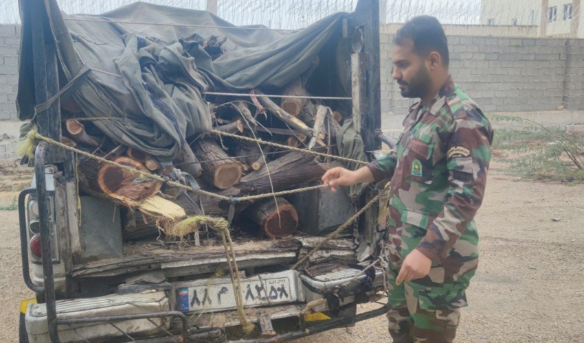 توقیف یک دستگاه خودرو  وانت حامل چوب قاچاق با همکاری کلانتری ۱۴ تنگک بوشهر